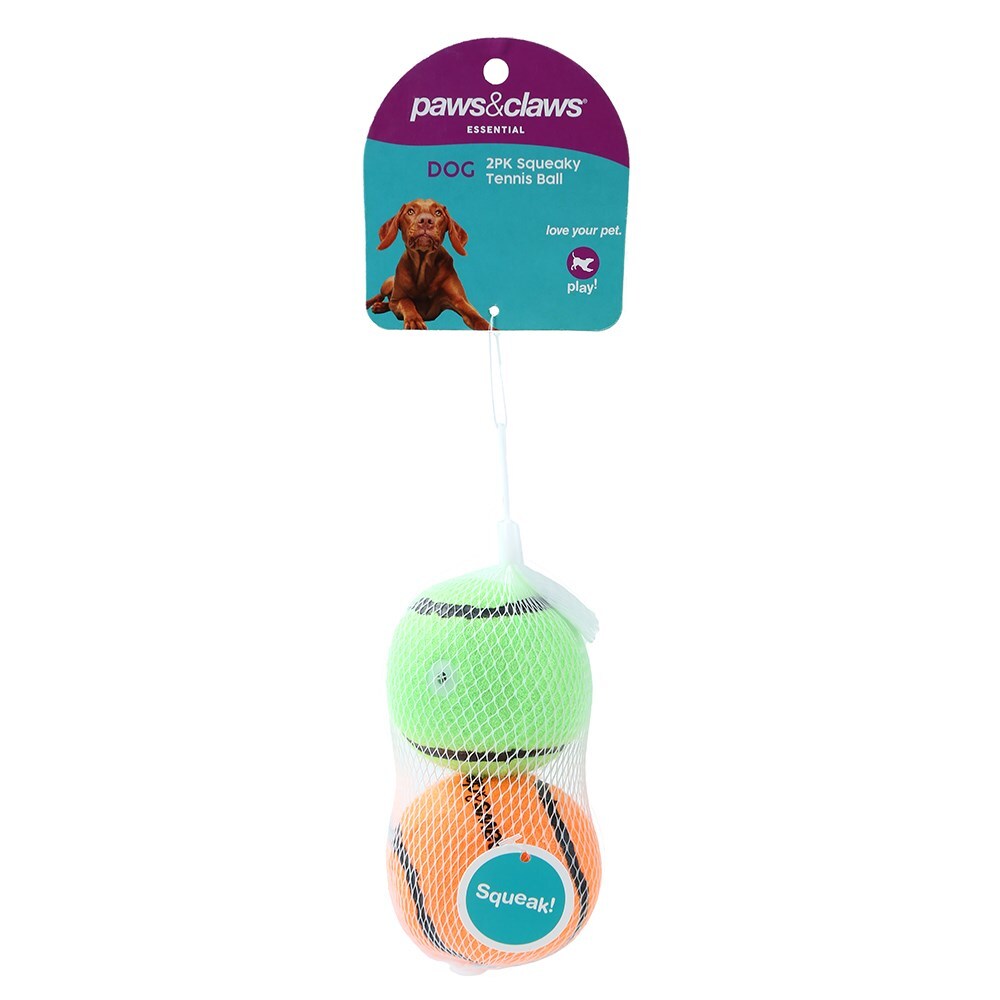 2PK Paws &amp; Claws Squeaky Tennis Balls Assorted