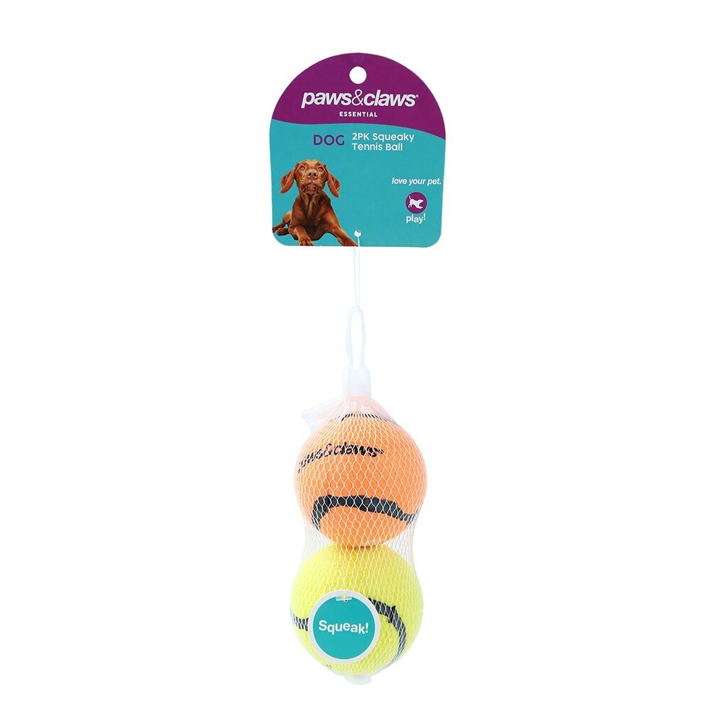 2PK Paws &amp; Claws Squeaky Tennis Balls Assorted