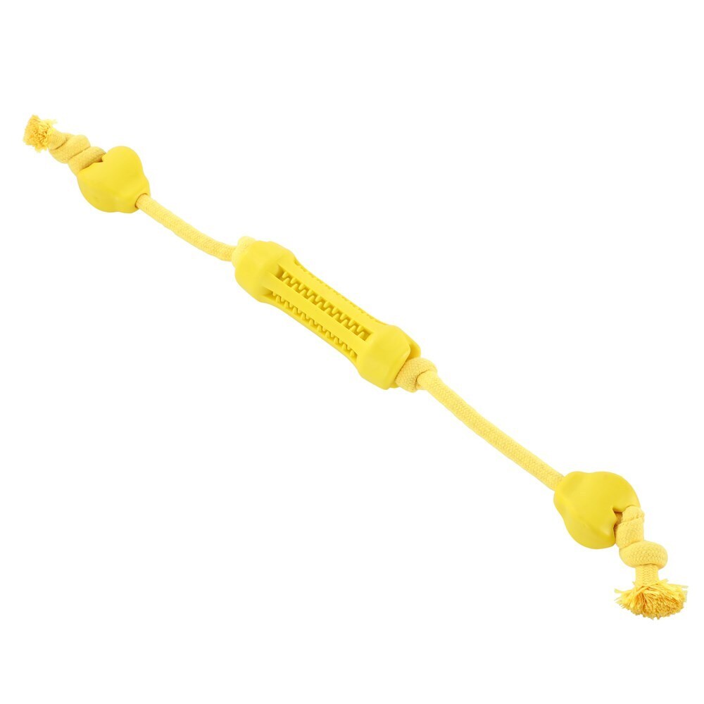 Paws &amp; Claws Flavour-Bone Double Tugger Beef Flavoured Rubber Toy 65X5cm Yellow