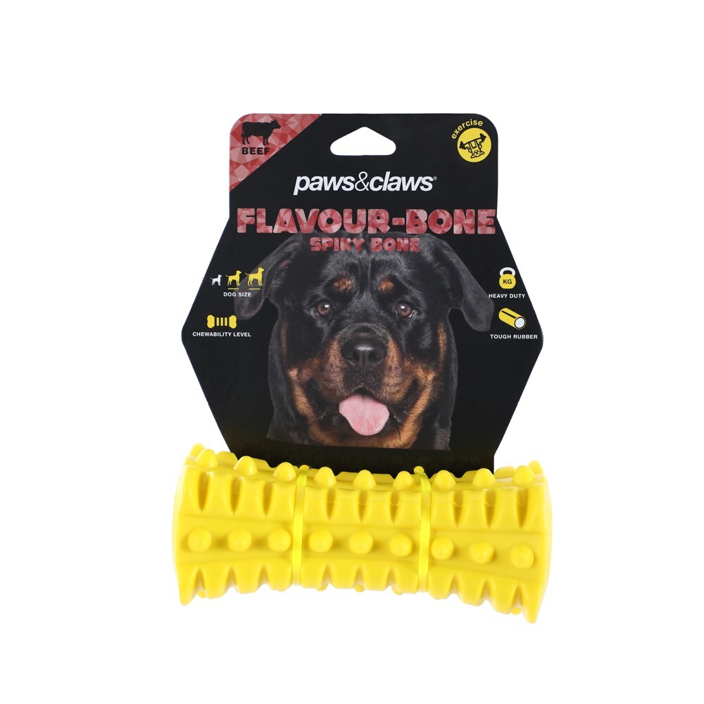 Paws &amp; Claws Flavour-Bone Spiky Bone Beef Flavoured Rubber Toy