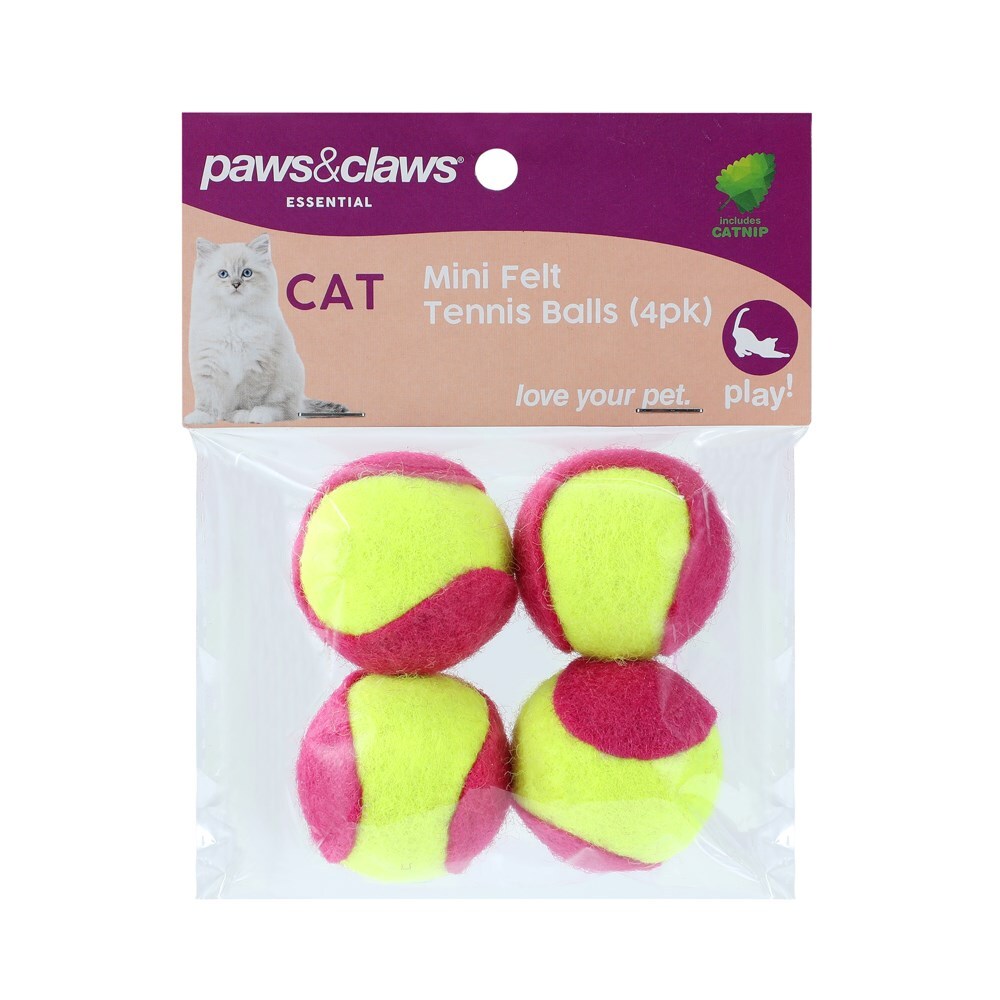 4PK Paws &amp; Claws Mini Felt Catnip Tennis Ball Pink 4cm