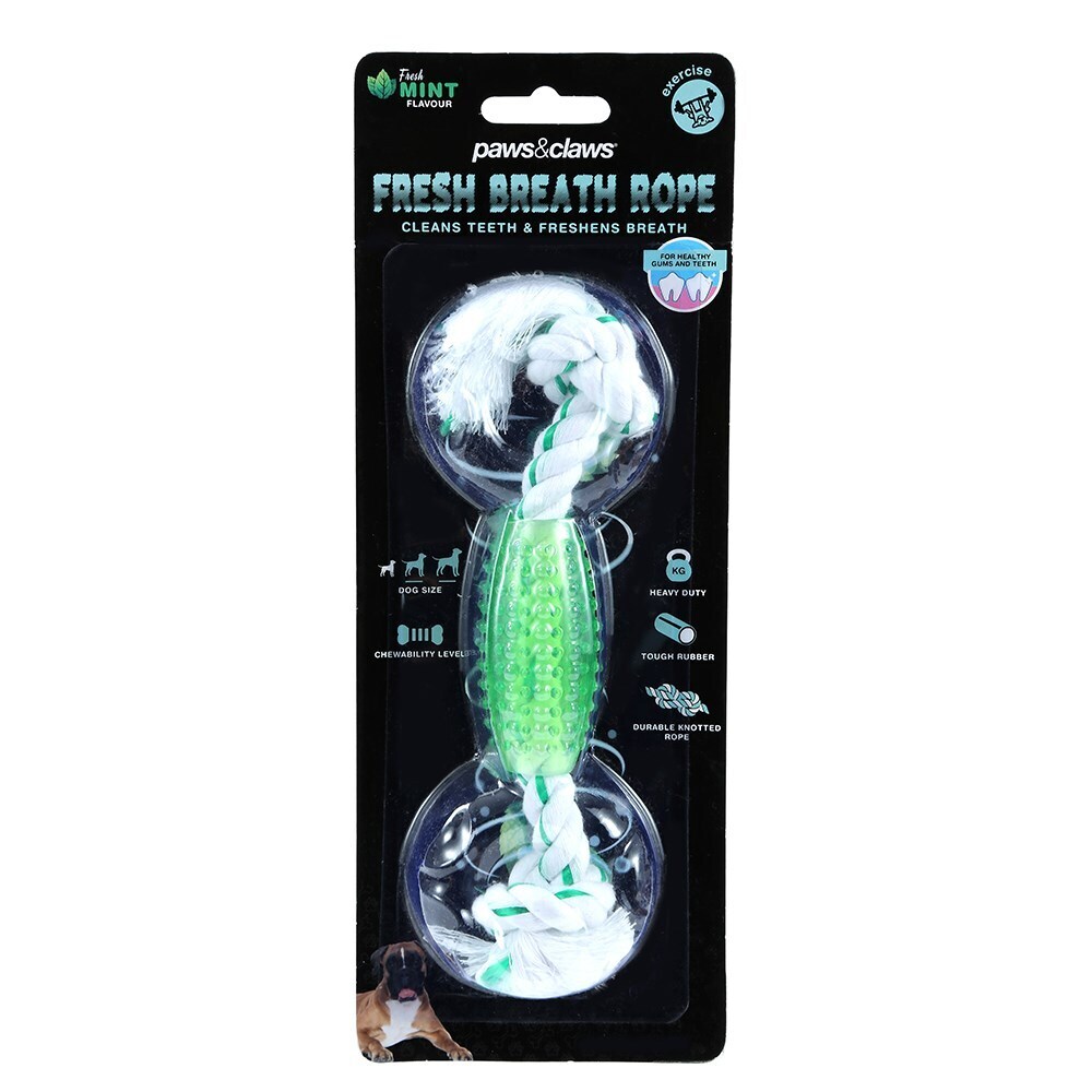 Paws &amp; Claws Fresh Breath Pet Dental Rope Mint Flavour 20cm Assorted