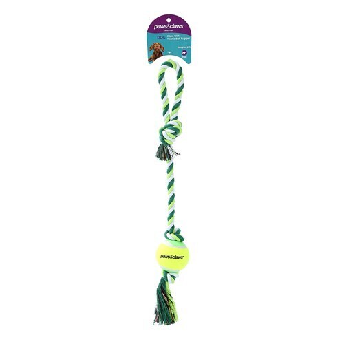 Paws &amp; Claws Rope &amp; Tennis Ball Tugger 29cm Assorted