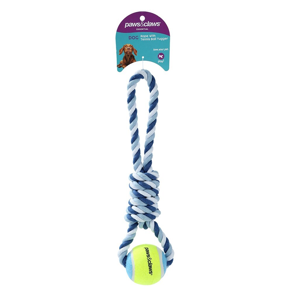 Paws &amp; Claws Rope &amp; Tennis Ball Tugger 29cm Assorted