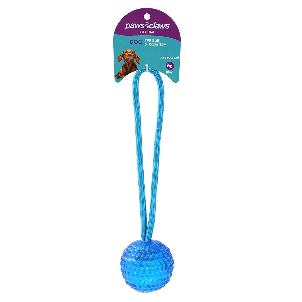 Paws &amp; Claws Tpr Ball &amp; Rope Toy 25cm Assorted