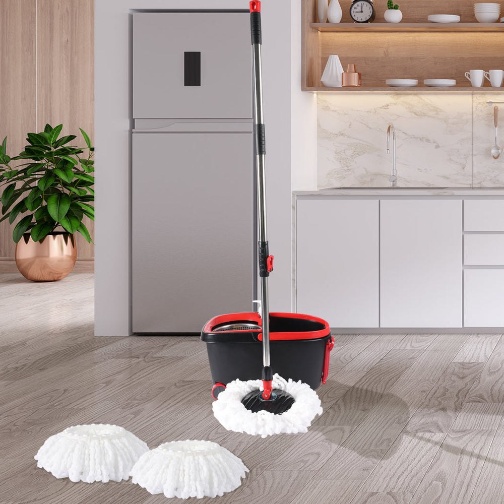 Cleanflo Spin Mop Bucket Set 360o Degree Stainless Steel Rotating Wet Dry  Black