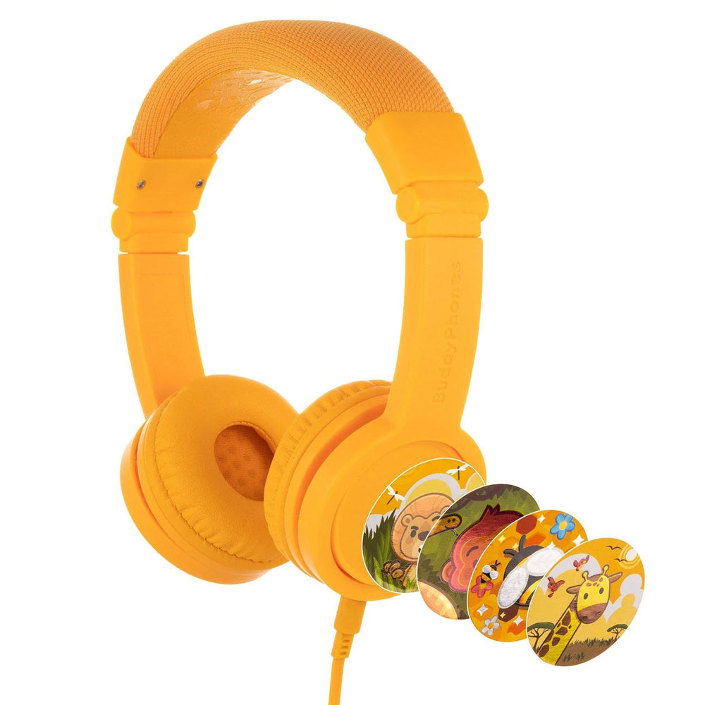 BuddyPhones Explore Plus Kids Wired Headphones w/ Stickers Sun Yellow