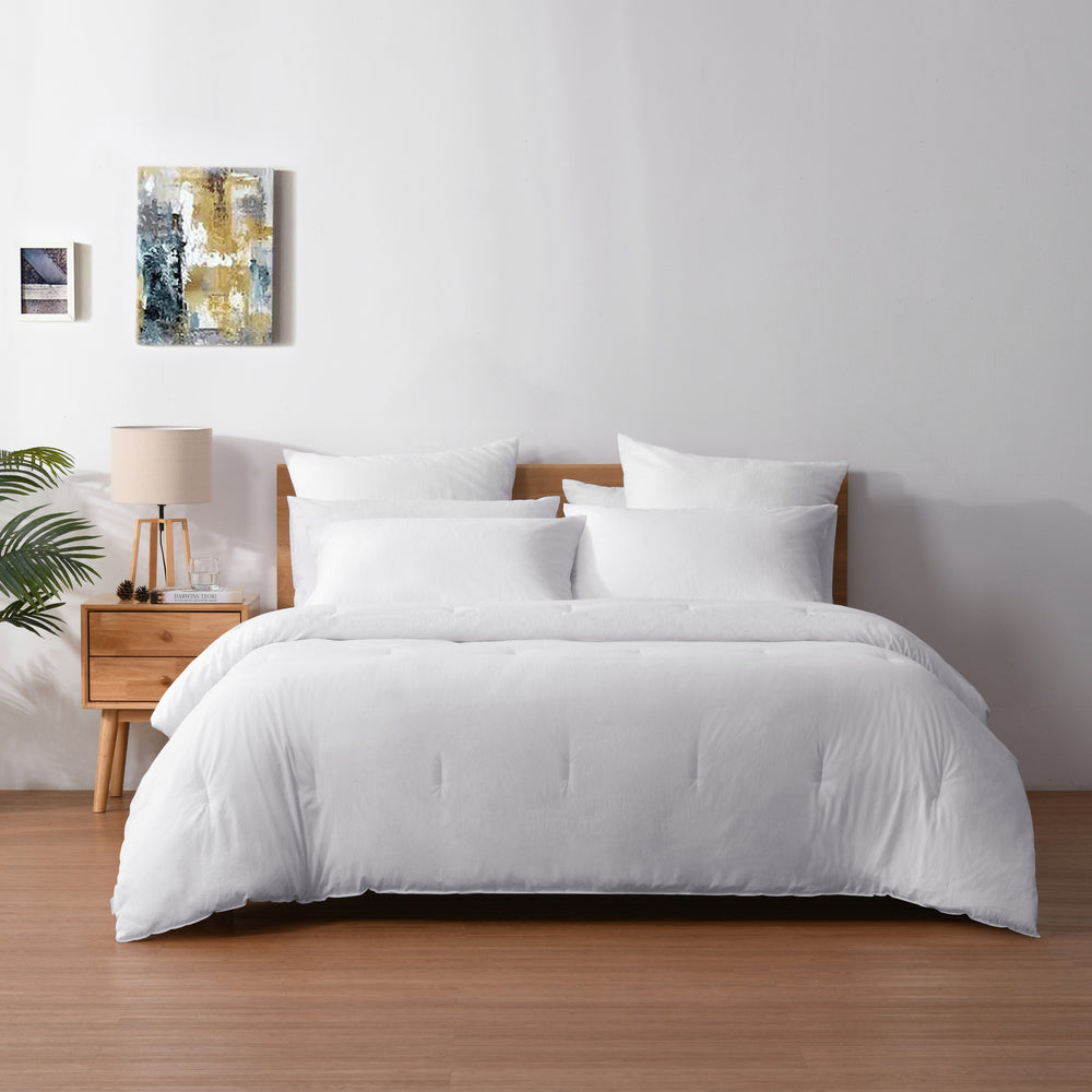 Dreamaker 225TC Cotton Washed Comforter Set White Queen Bed