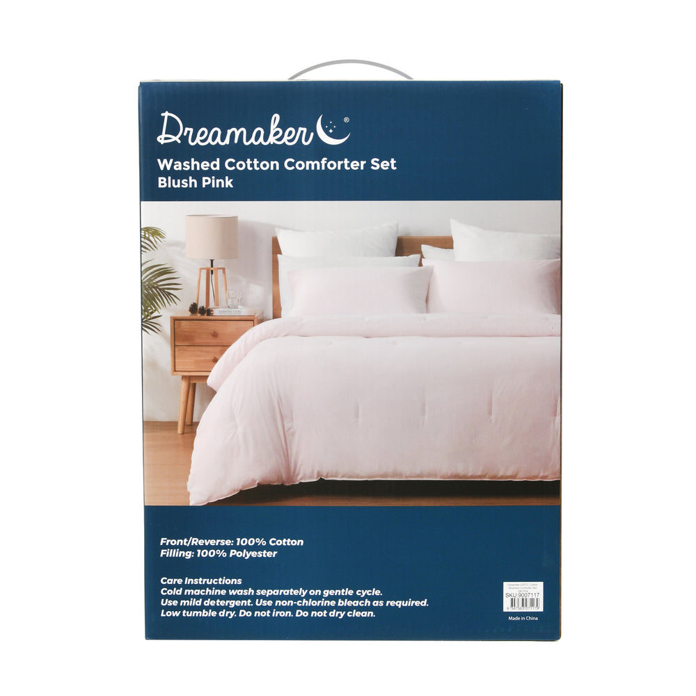 Dreamaker 225TC Cotton Washed Comforter Set Pink Queen Bed