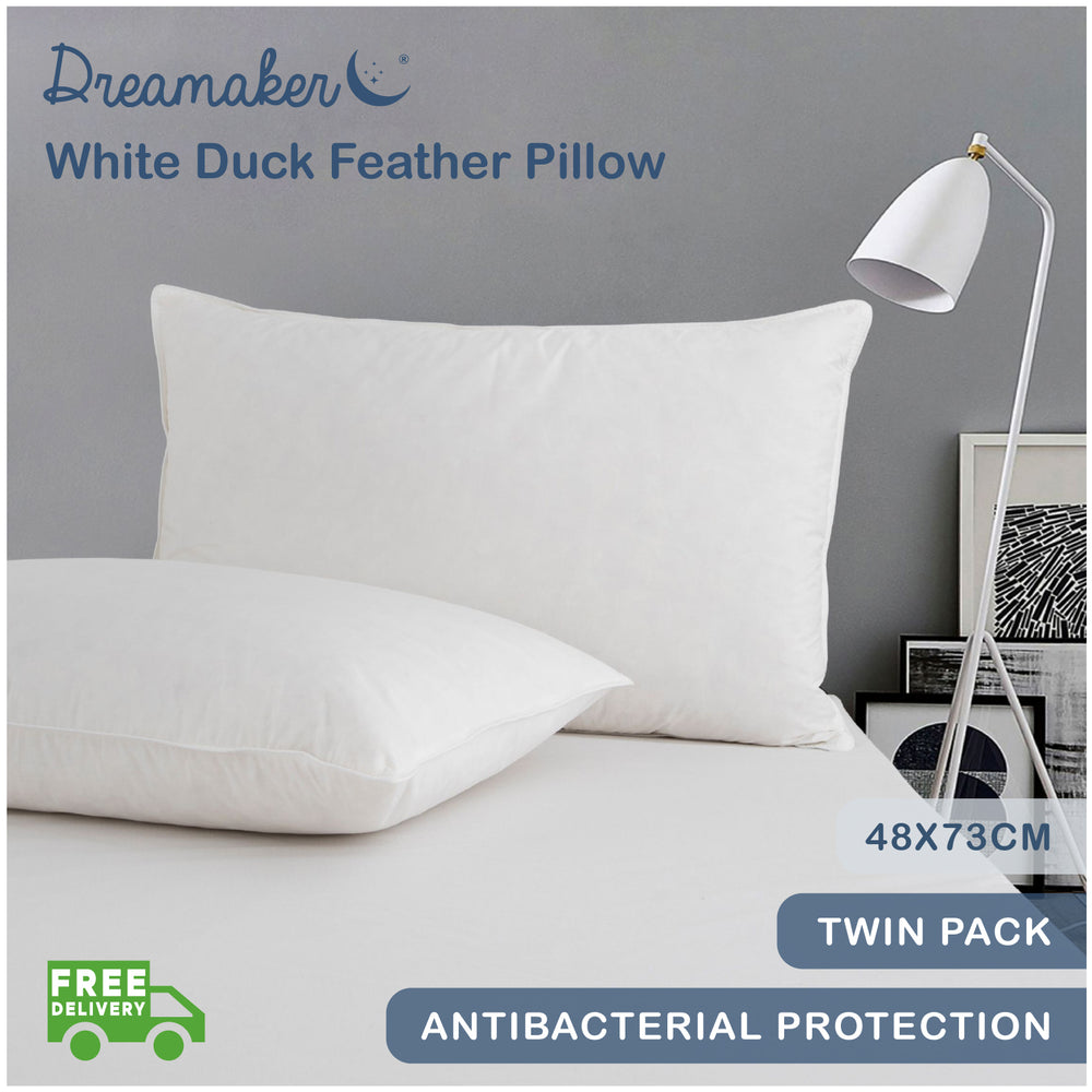 Dreamaker White Duck Feather Pillow 48 x 73cm (2 Pack)