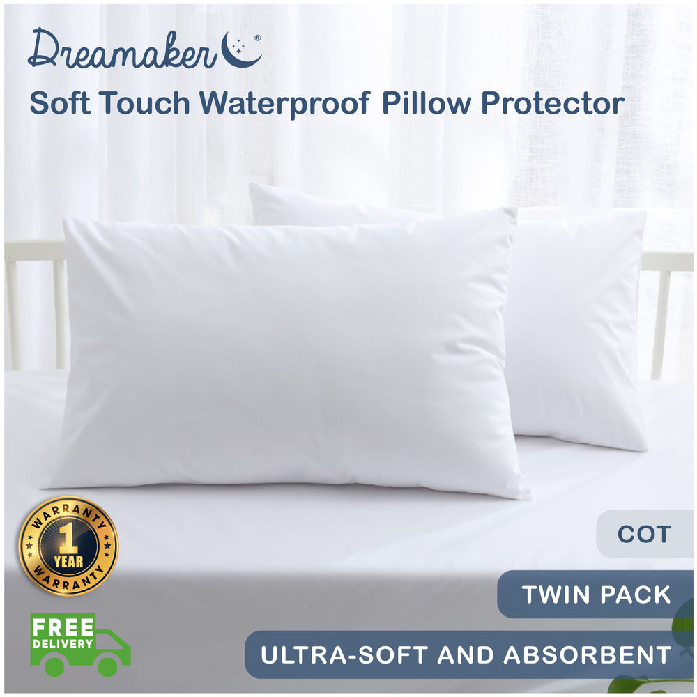 Dreamaker Soft Touch COT Waterproof Pillow Protector 2 pack