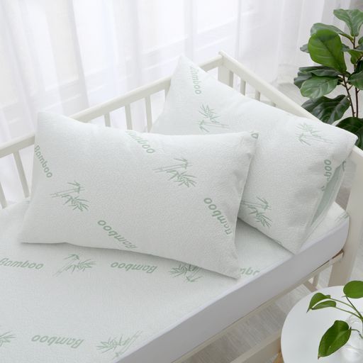 Dreamaker 260gsm Bamboo Knitted Baby COT Waterproof Pillow Protector White 2-Pack