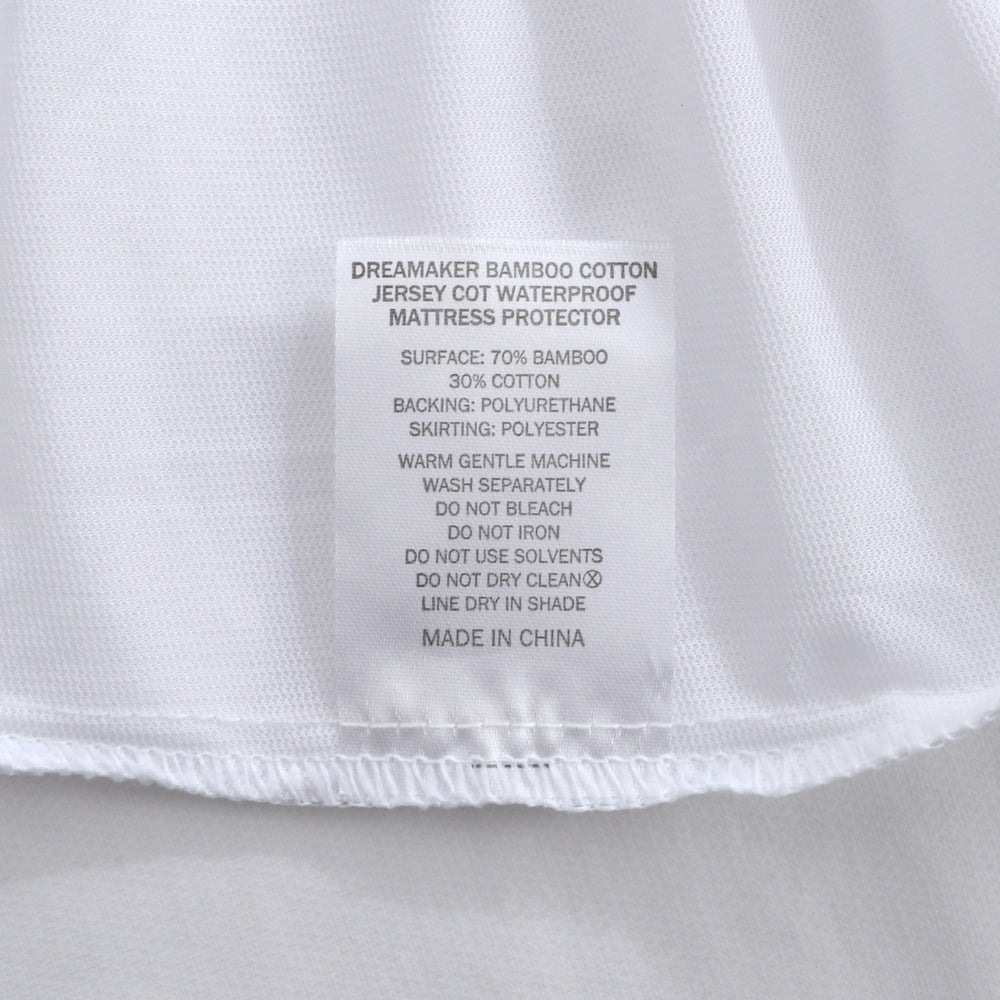 Dreamaker Bamboo Cotton Jersey Cot Waterproof Mattress Protector White Standard