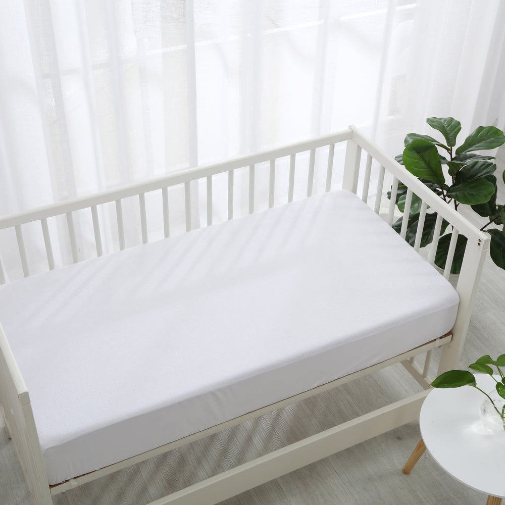 Dreamaker Bamboo Terry Cot Waterproof Mattress Protector White Boori