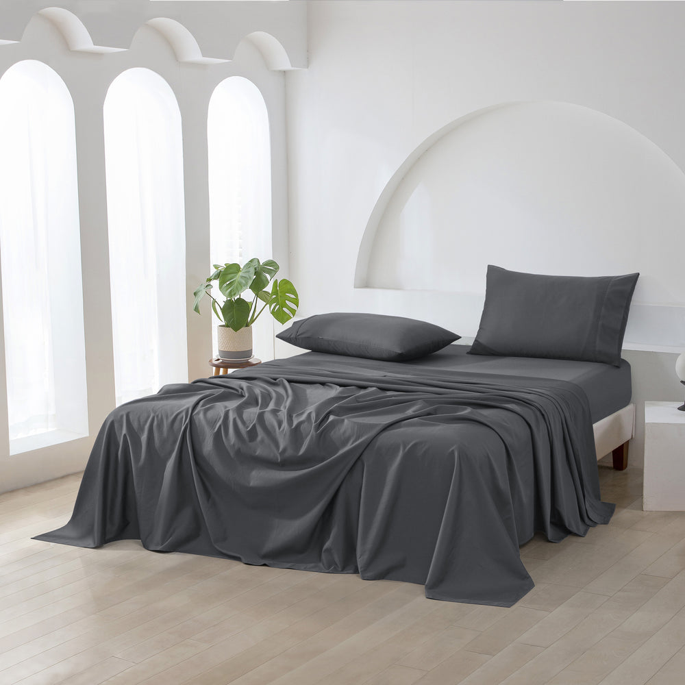 Essn 500TC Cotton Sateen Sheet Set Charcoal Queen Bed