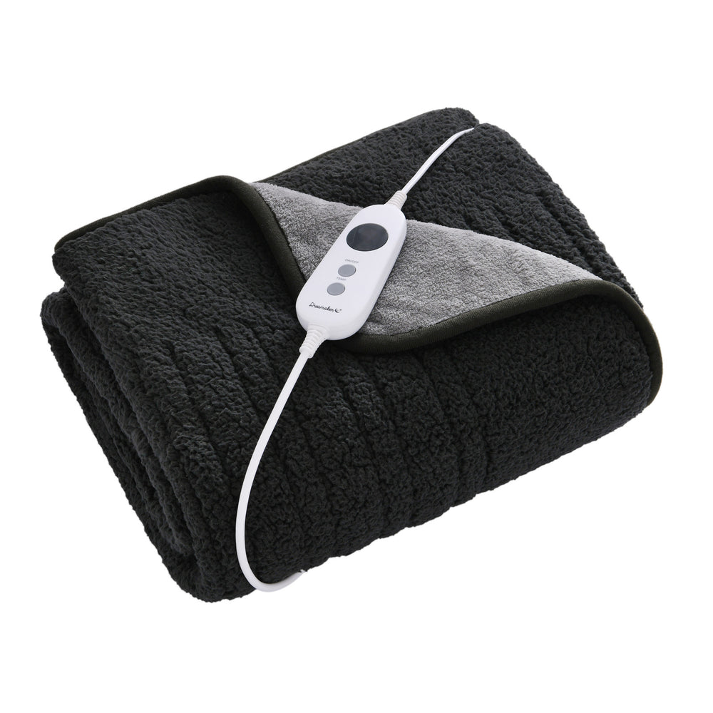 Dreamaker Reversible Sherpa &amp; Coral Fleece Heated Throw Charcoal &amp; Silver 160 x 120cm