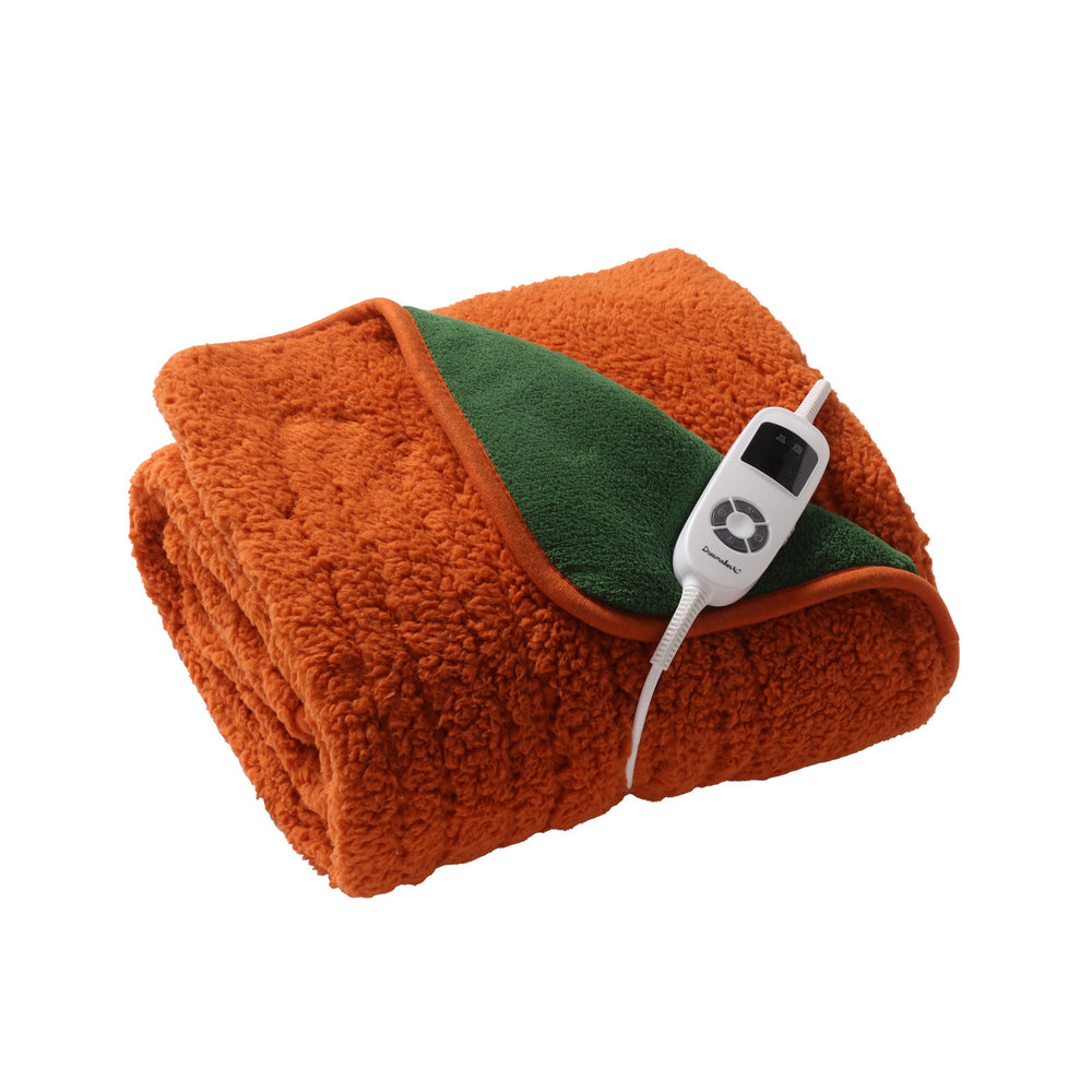 Dreamaker Reversible Sherpa and Coral Fleece Heated Throw Eden Green 160 x 120cm