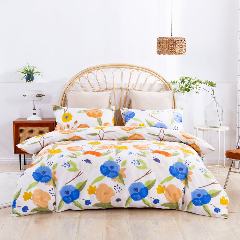 Dreamaker Printed Quilt Cover Set Lily in Orange Single Bed