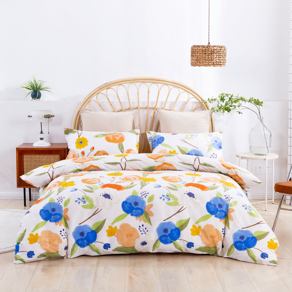 Dreamaker Printed Quilt Cover Set Lily in Orange Queen Bed