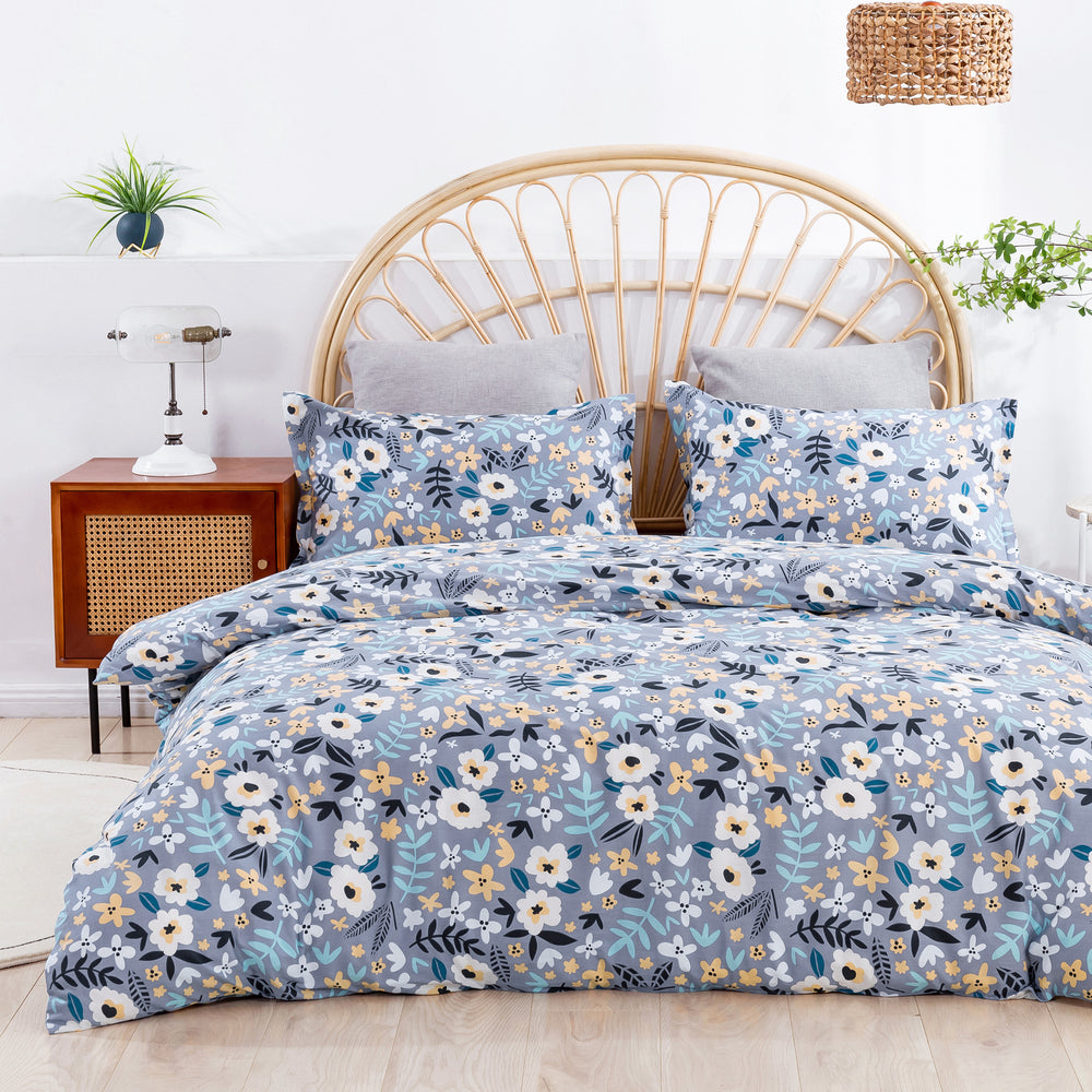 Dreamaker Alice Grey 100% Cotton Quilt Cover Set Single Bed