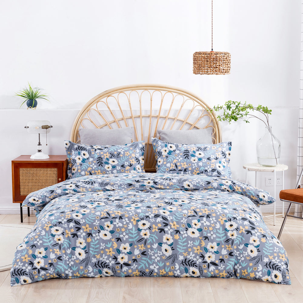 Dreamaker Alice Grey 100% Cotton Quilt Cover Set Queen Bed