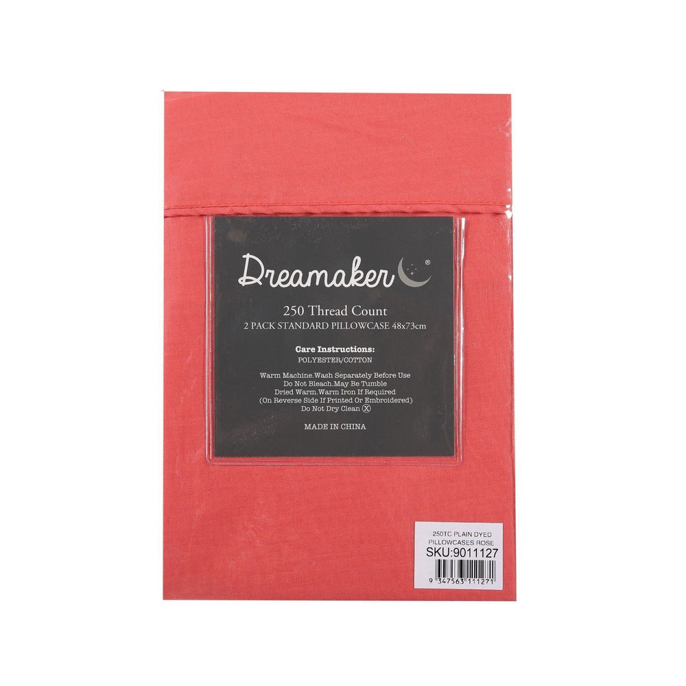 Dreamaker 250Tc Plain Dyed Standard Pillowcases - Twin Pack - 48X73Cm Rose