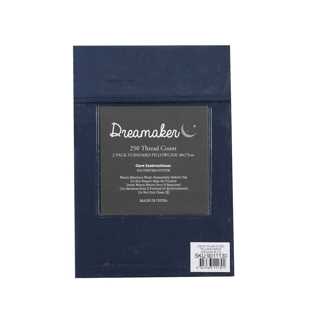 Dreamaker 250Tc Plain Dyed Standard Pillowcases - Twin Pack - 48X73Cm Insignia Blue