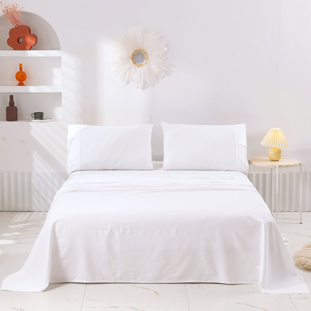 Serene 400TC Bamboo Cotton Blend Sateen Sheet Set WHITE King Bed