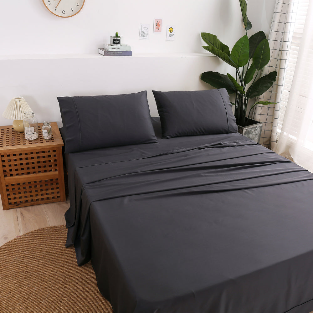 Serene 400TC Bamboo Cotton Blend Sateen Sheet Set CHARCOAL Double Bed