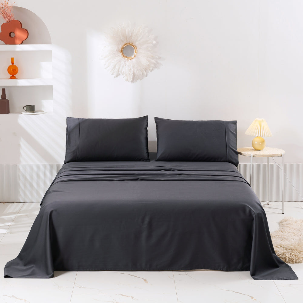 Serene 400TC Bamboo Cotton Blend Sateen Sheet Set CHARCOAL Double Bed