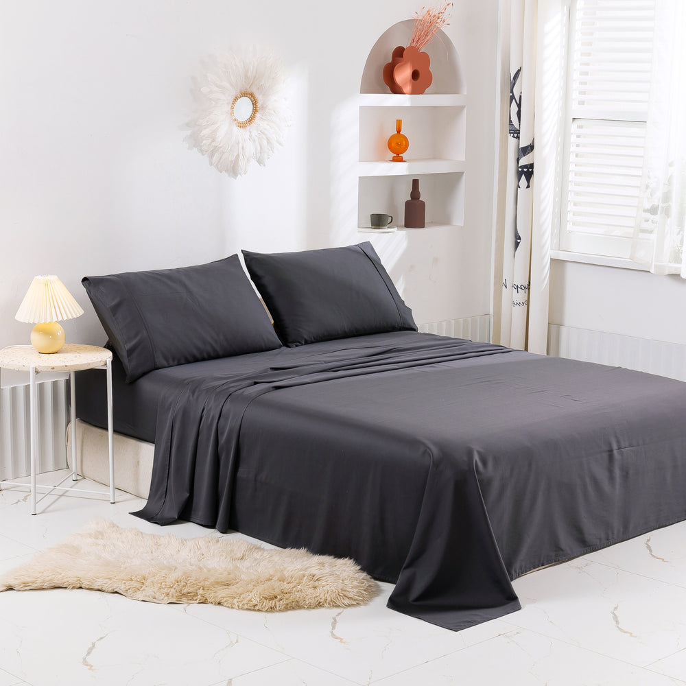 Serene 400TC Bamboo Cotton Blend Sateen Sheet Set CHARCOAL Double Bed