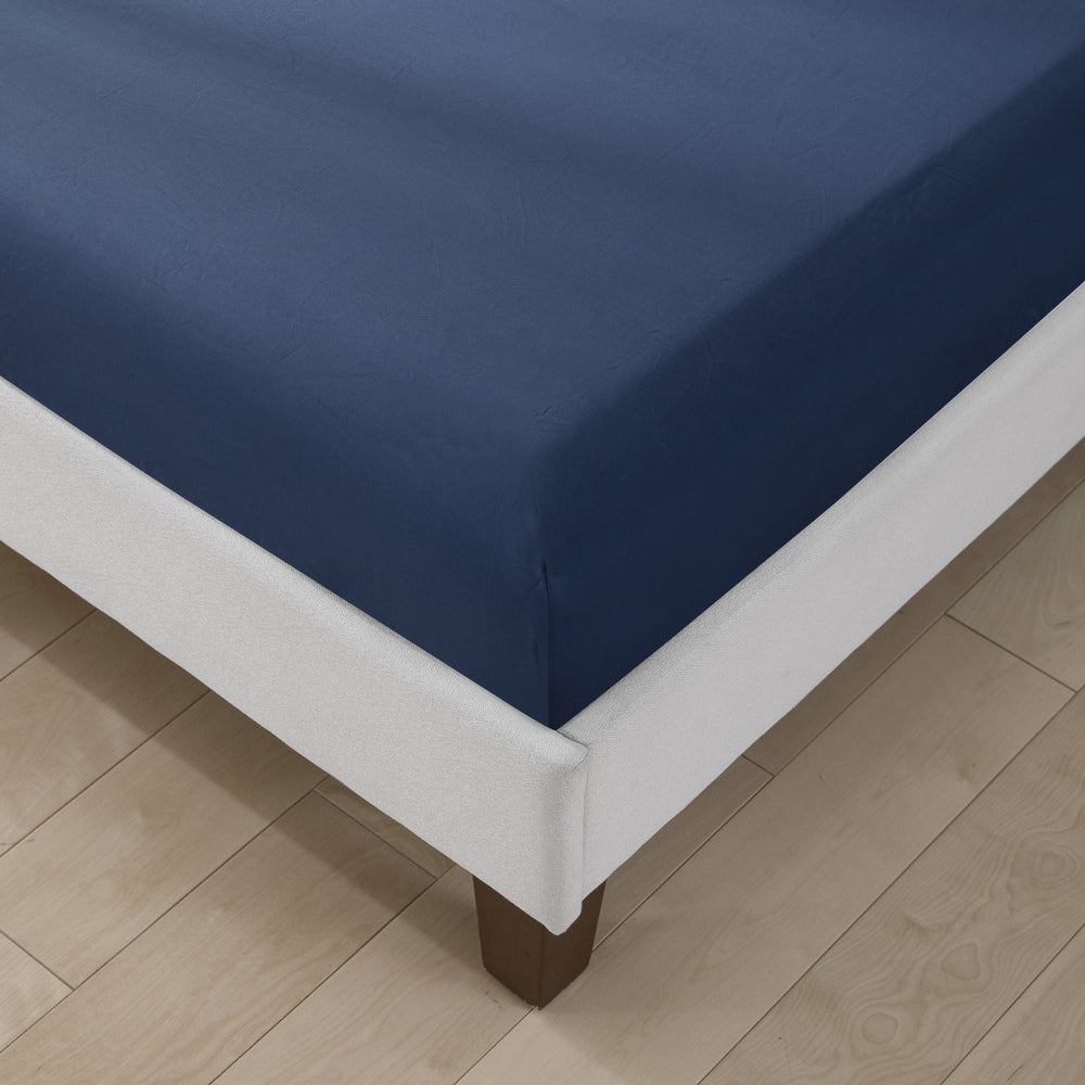 ESSN 500TC Cotton Sateen Fitted Sheet Set Navy Double Bed