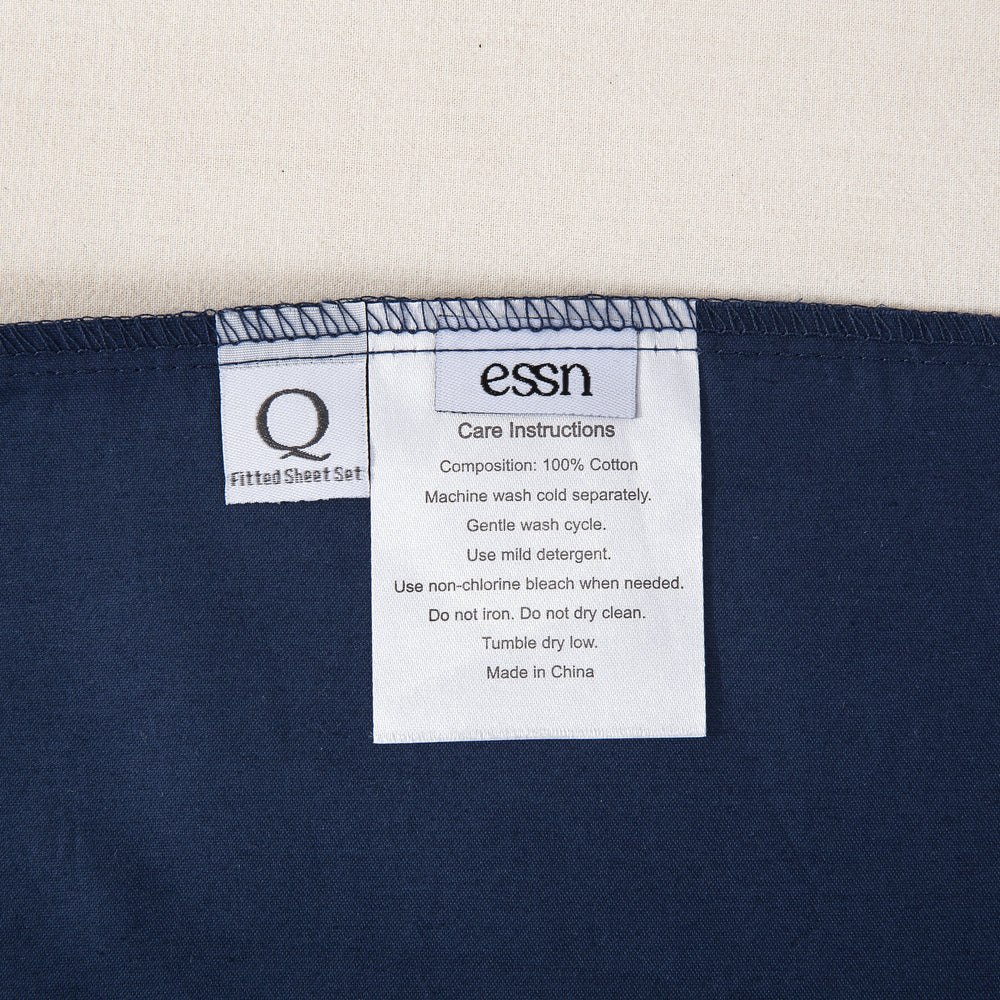 ESSN 500TC Cotton Sateen Fitted Sheet Set Navy Double Bed