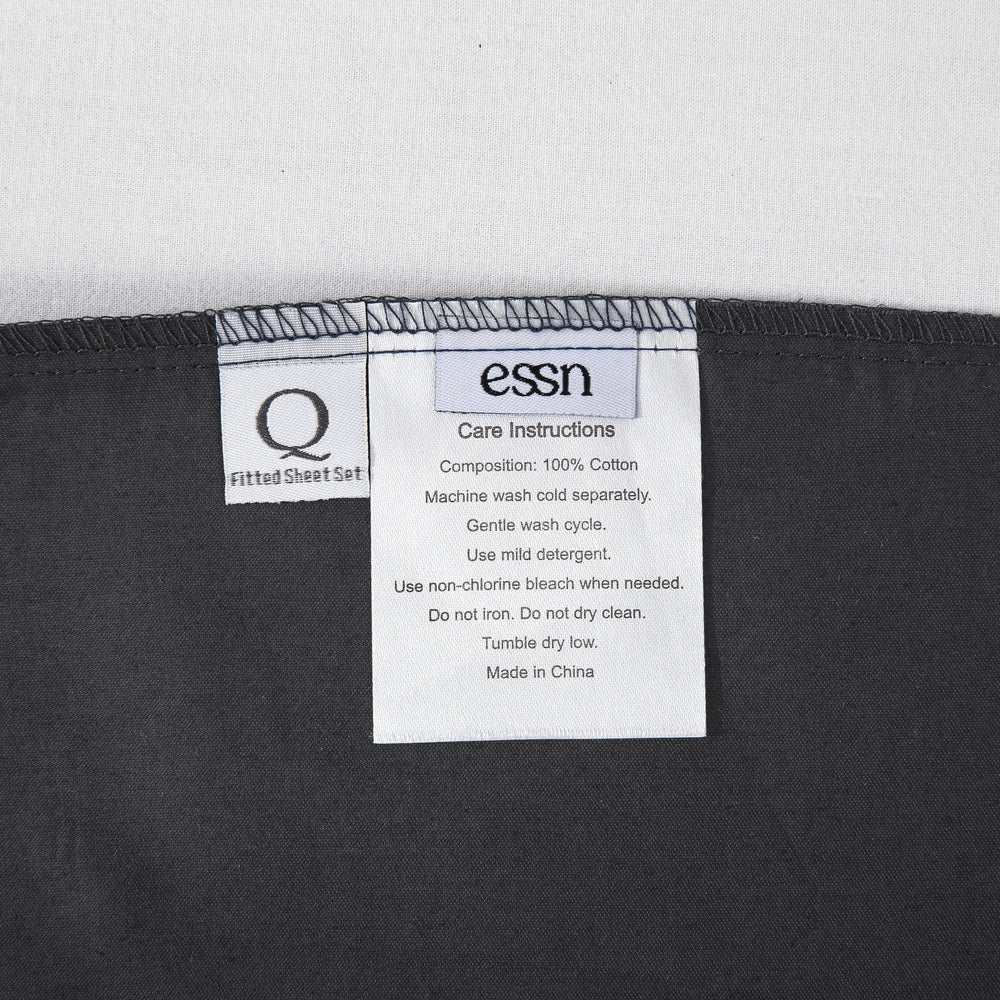 ESSN 500TC Cotton Sateen Fitted Sheet Set Charcoal Double Bed