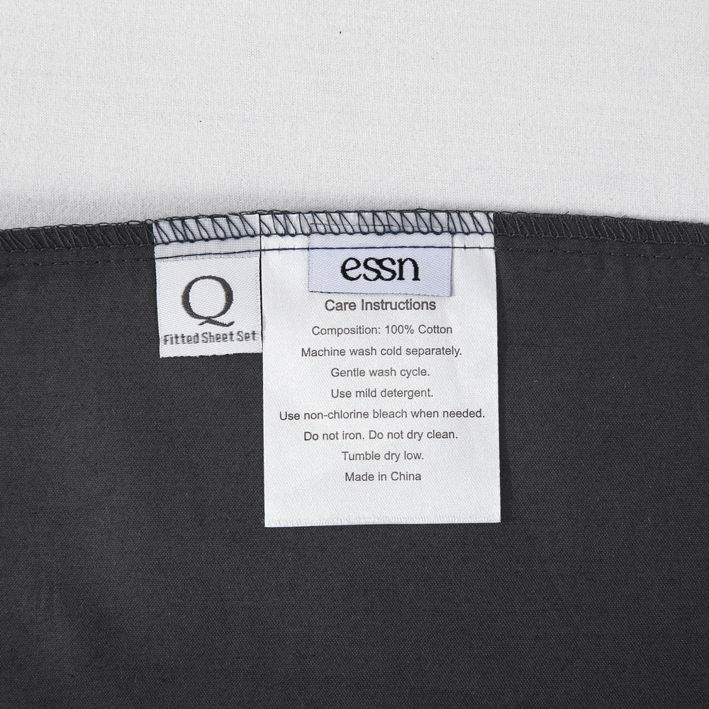 ESSN 500TC Cotton Sateen Fitted Sheet Set Charcoal King Bed