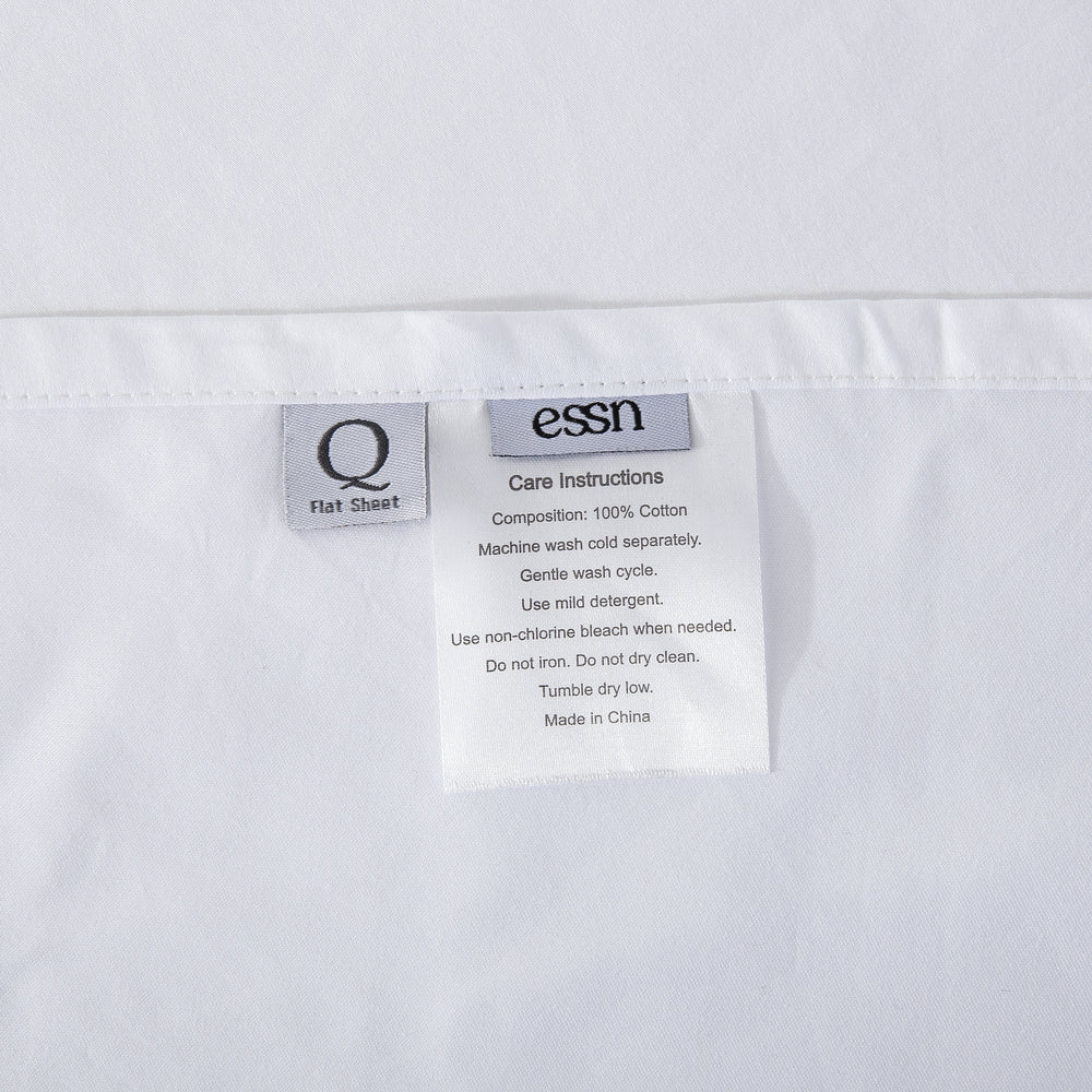 ESSN 500TC Cotton Sateen Flat Sheet White Queen Bed