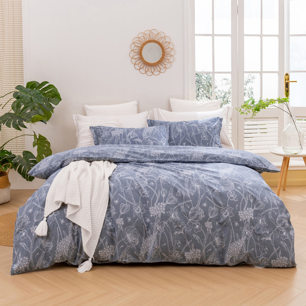 Dreamaker Nature 100% Cotton Quilt Cover Set Grey Queen Bed