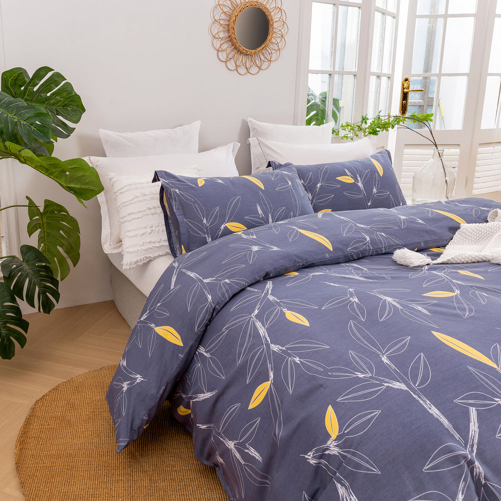 Dreamaker Botanical 100% Cotton Quilt Cover Set Grey King Single Bed