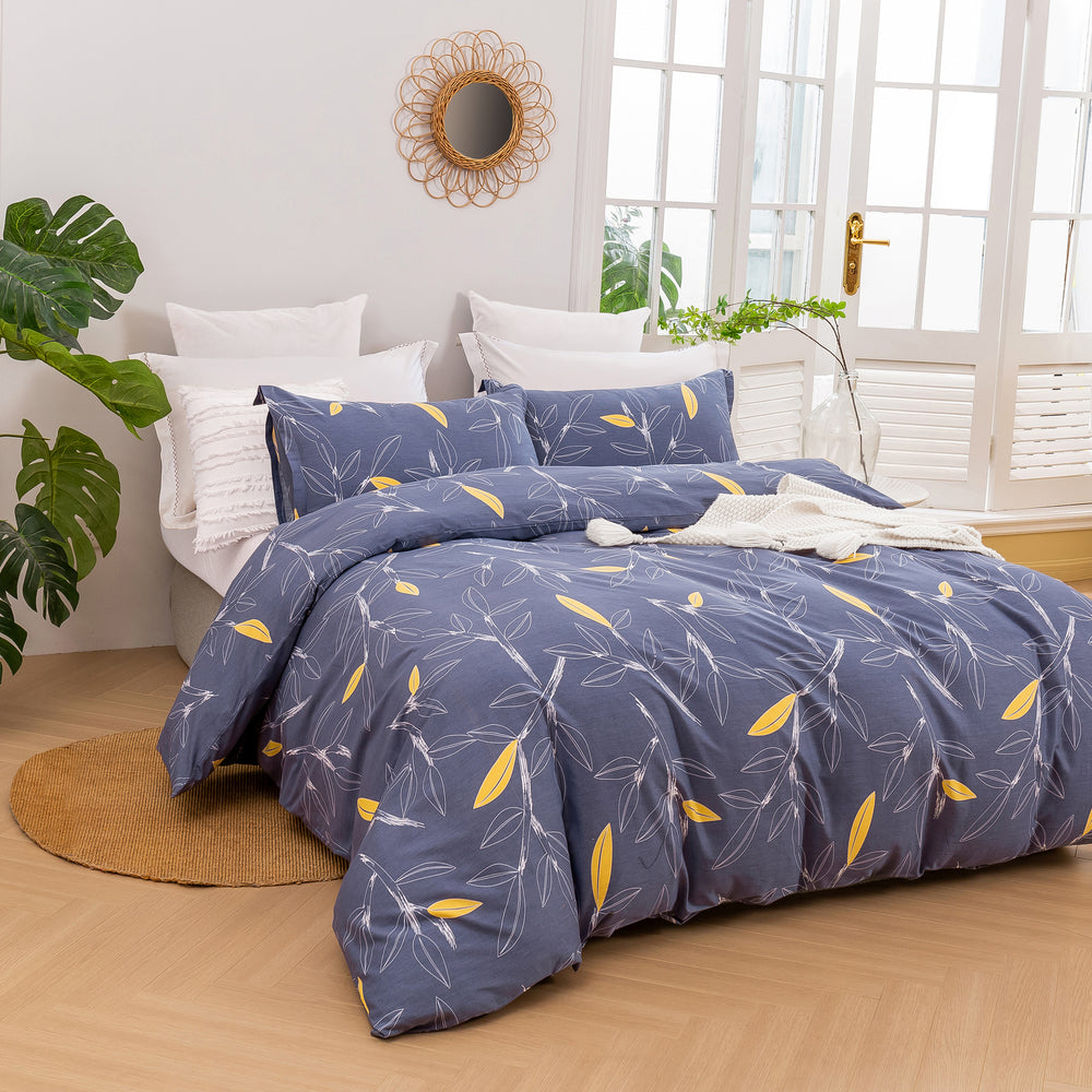 Dreamaker Botanical 100% Cotton Quilt Cover Set Grey King Single Bed