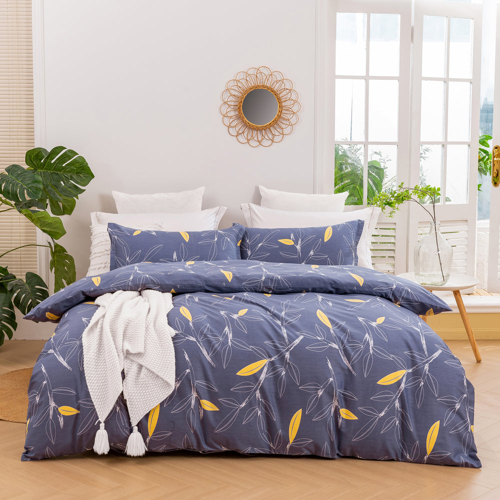 Dreamaker Botanical 100% Cotton Quilt Cover Set Grey Double Bed