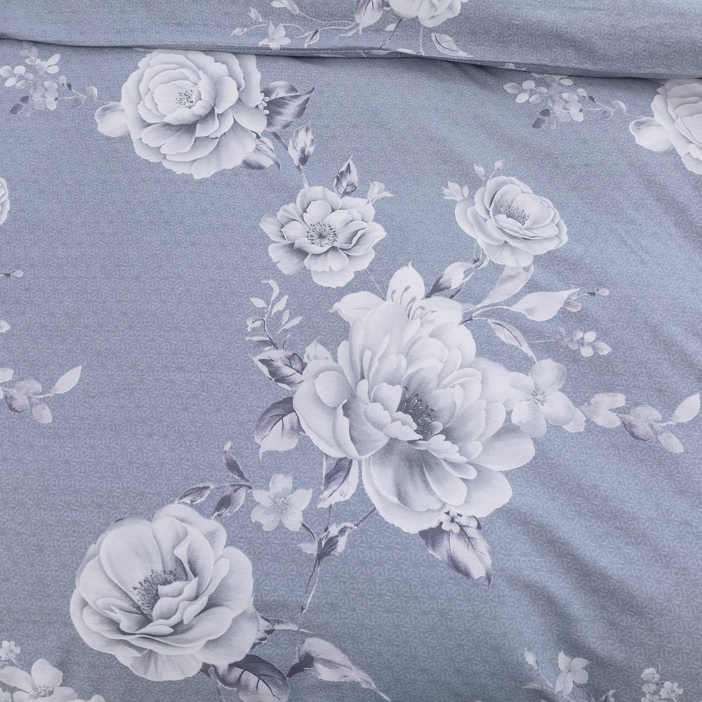 Dreamaker Blossom 100% Cotton Quilt Cover Set Silver Single Bed