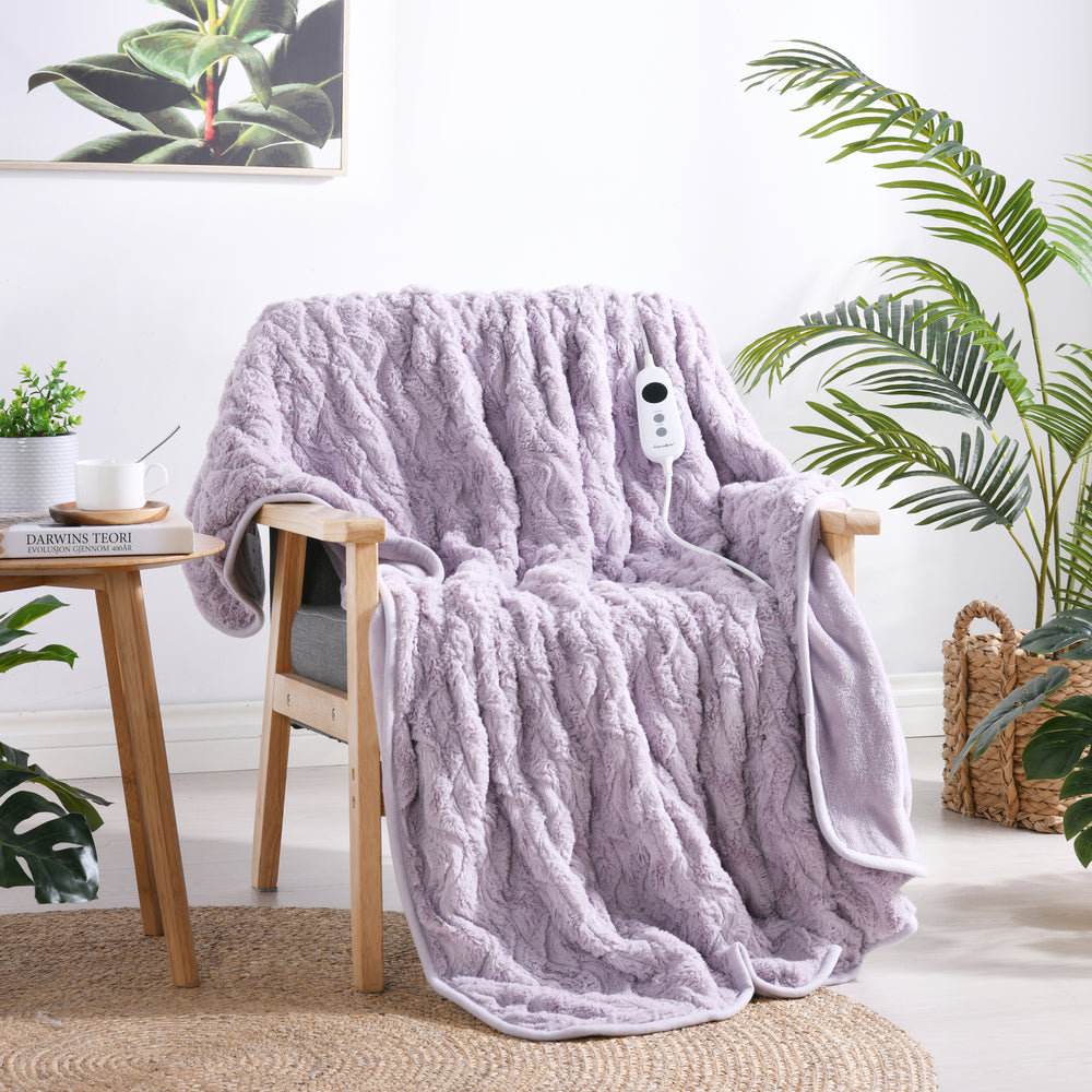 Dreamaker 500gsm Faux Fur Heated Throw Lavender 200 x 180cm