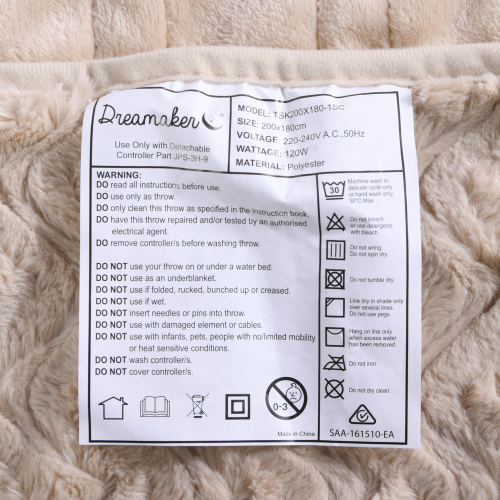 Dreamaker 500gsm Faux Fur Heated Throw Natural 200 x 180cm