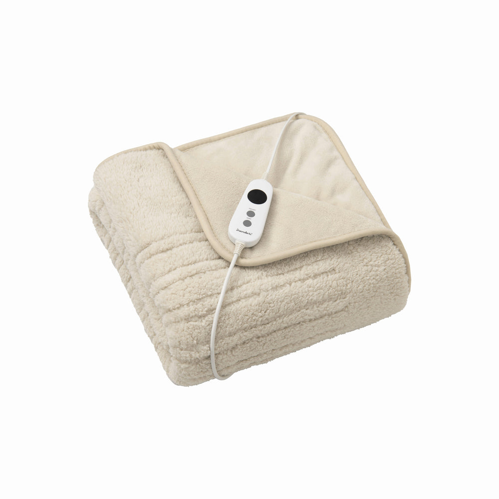 Dreamaker Reversible Sherpa &amp; Coral Fleece Heated Throw Cream 160 x 120cm