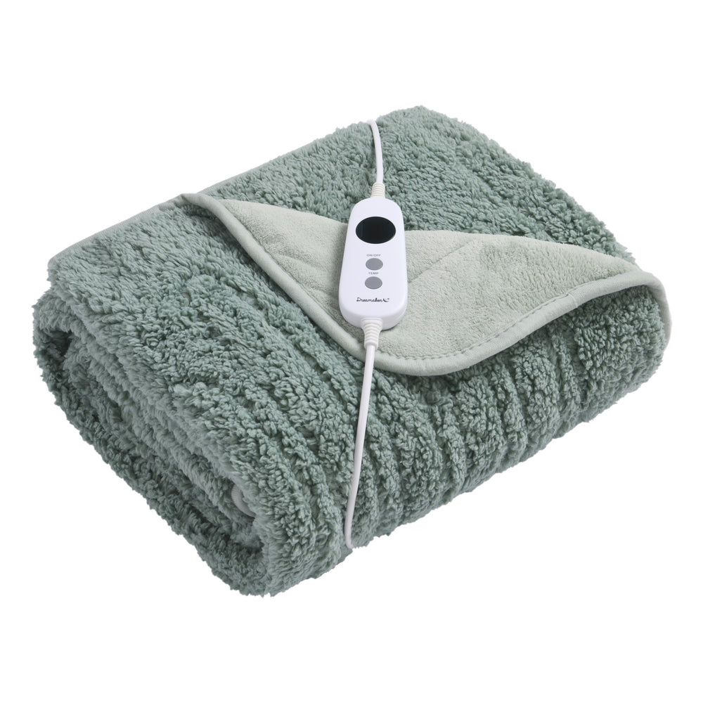 Dreamaker Reversible Sherpa &amp; Coral Fleece Heated Throw Olive and Sage 160 x 120cm