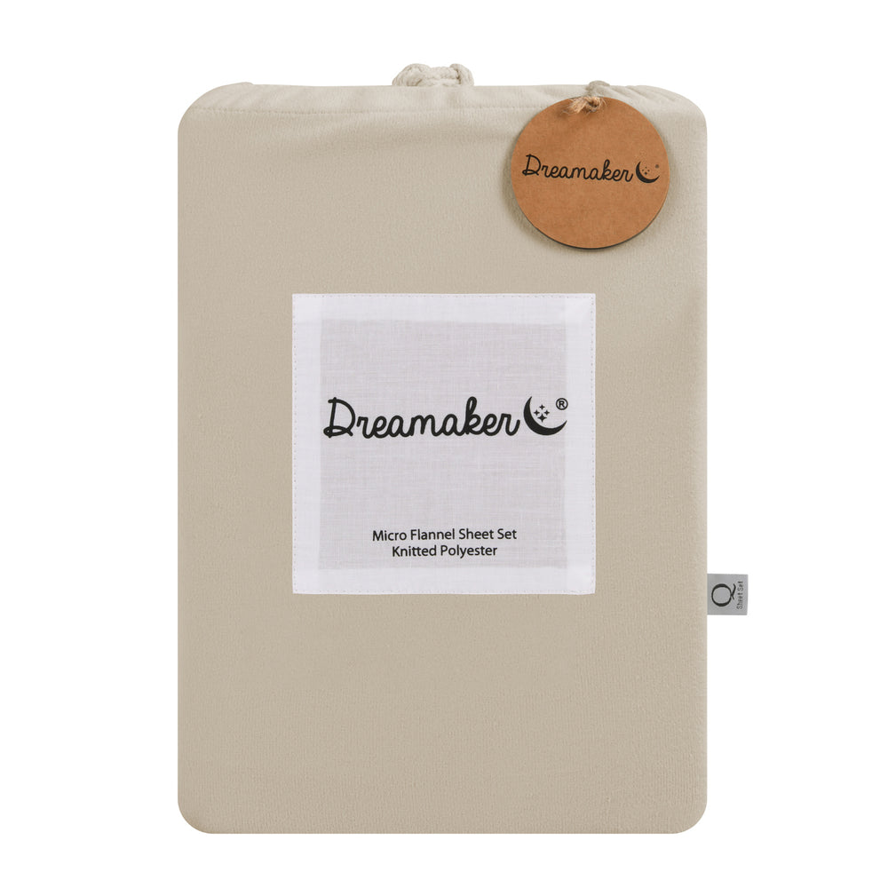 Dreamaker Micro Flannel Sheet Set Single Bed Stone