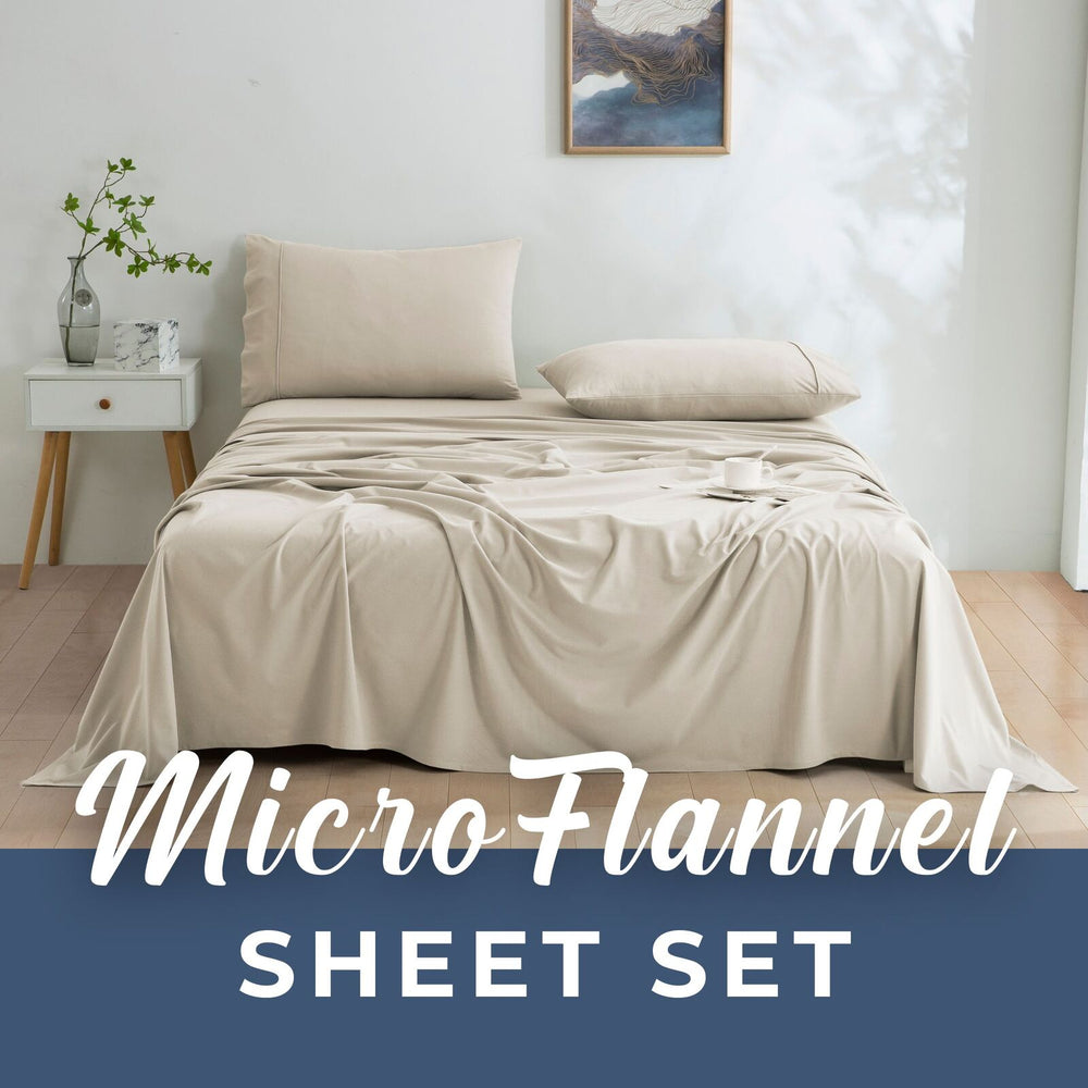 Dreamaker Micro Flannel Sheet Set Single Bed Stone