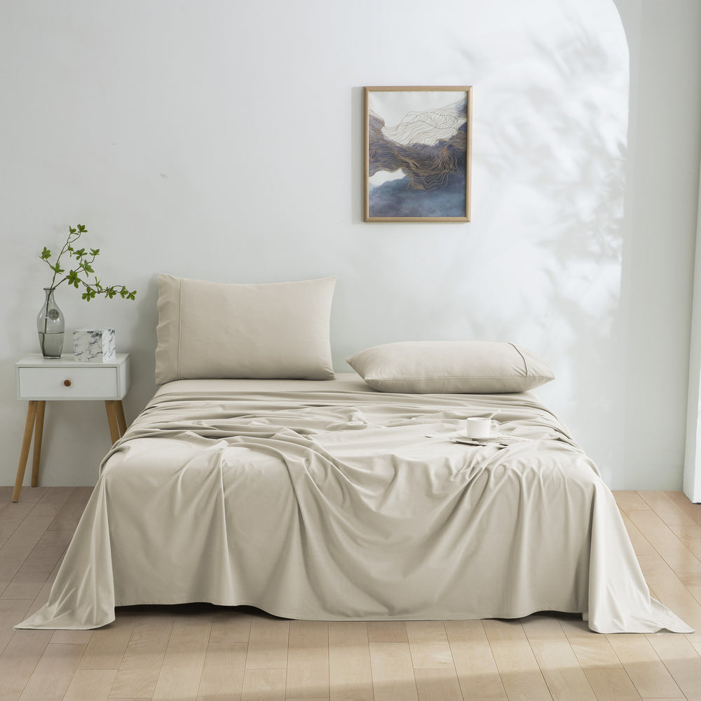 Dreamaker Micro Flannel Sheet Set King Single Bed Stone