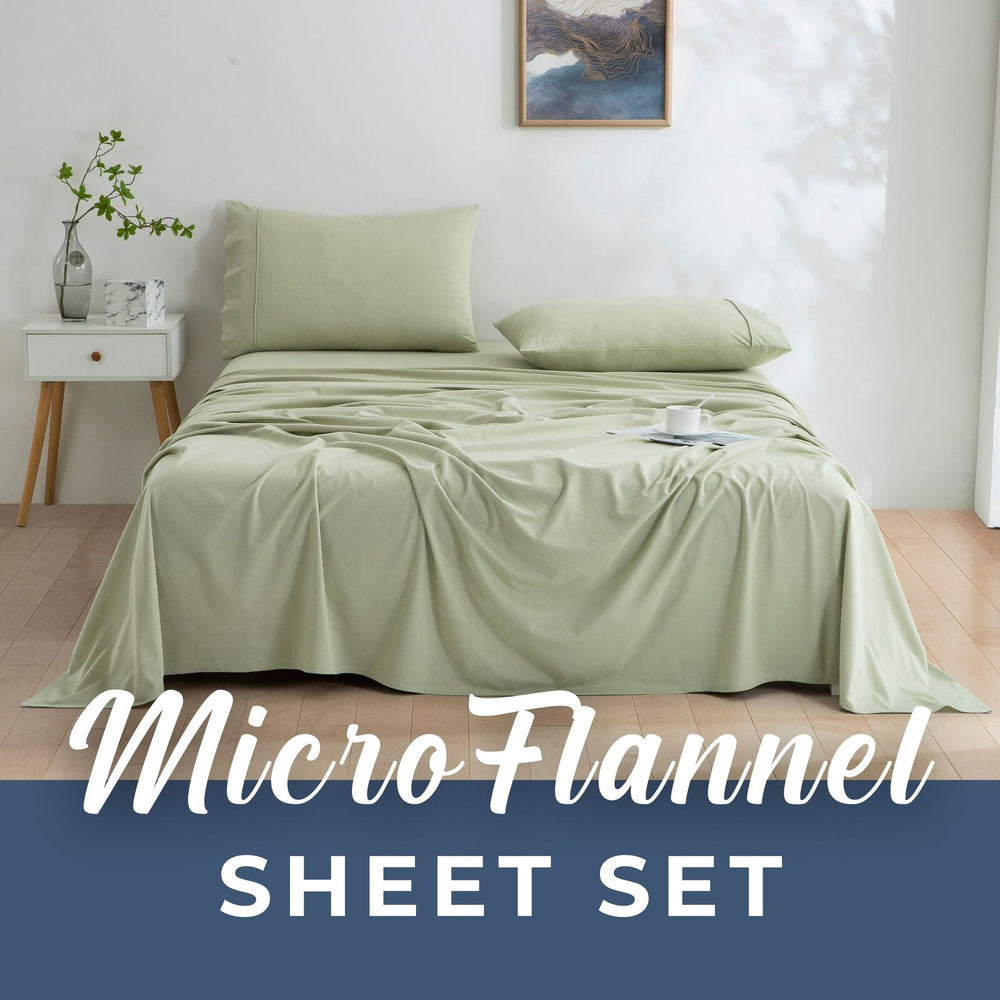 Dreamaker Micro Flannel Sheet Set Single Bed Sage