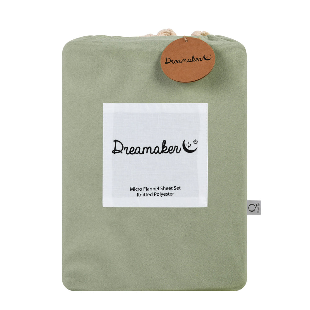 Dreamaker Micro Flannel Sheet Set Single Bed Sage